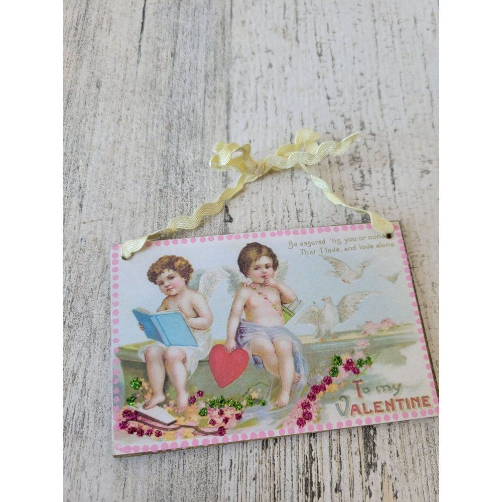 Primitives Kathy Annie Valentine's postcard cherub hanging home decor